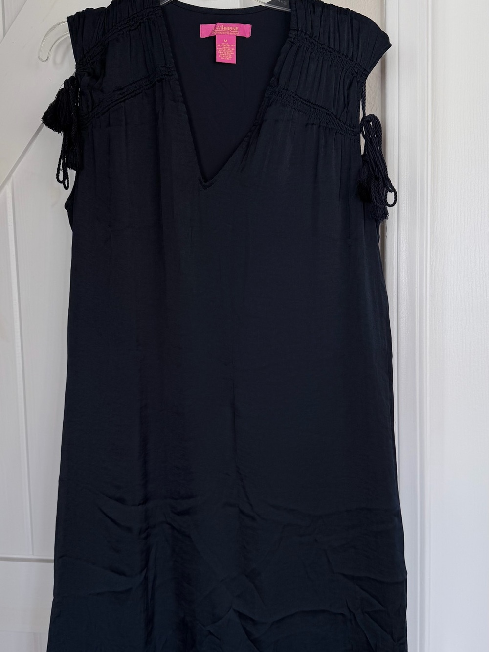 Women's Black V-Neck dress with Smocked Shoulder Detail